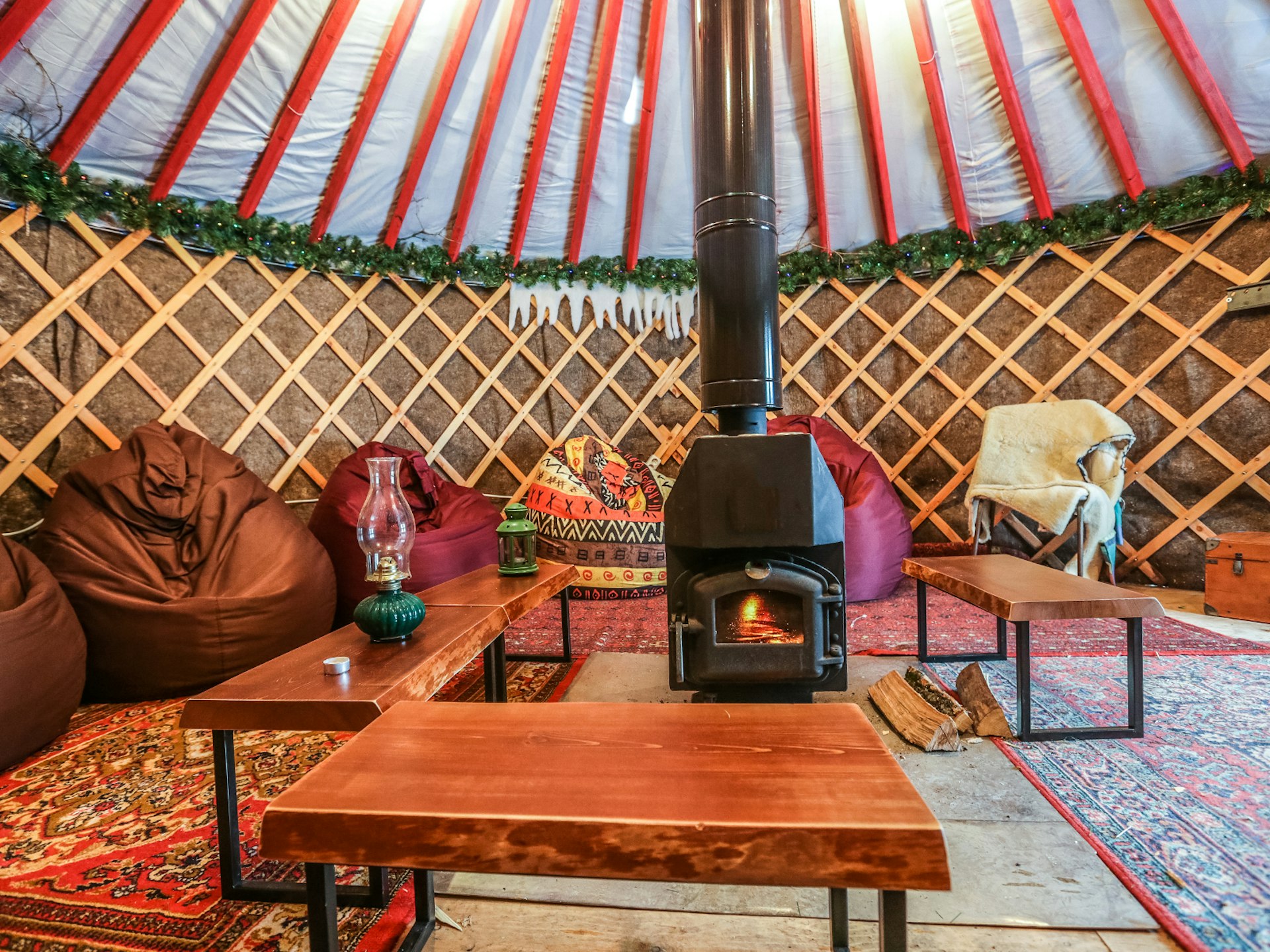 The interior of a Mongolian-style yurt