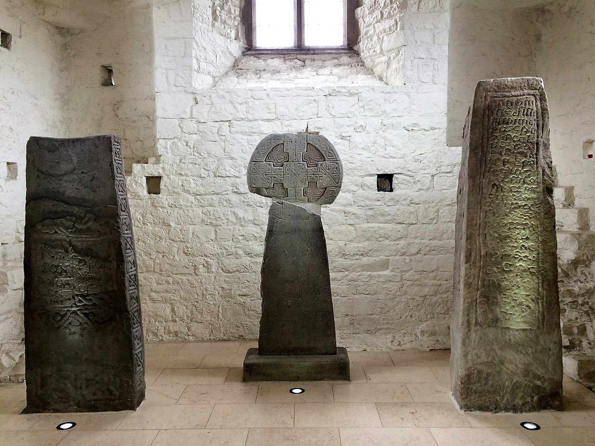 Cardiff day trip -Three crosses in a corner of a church in Llantwit Major, a town on the Bristol Channel Coast, Wales