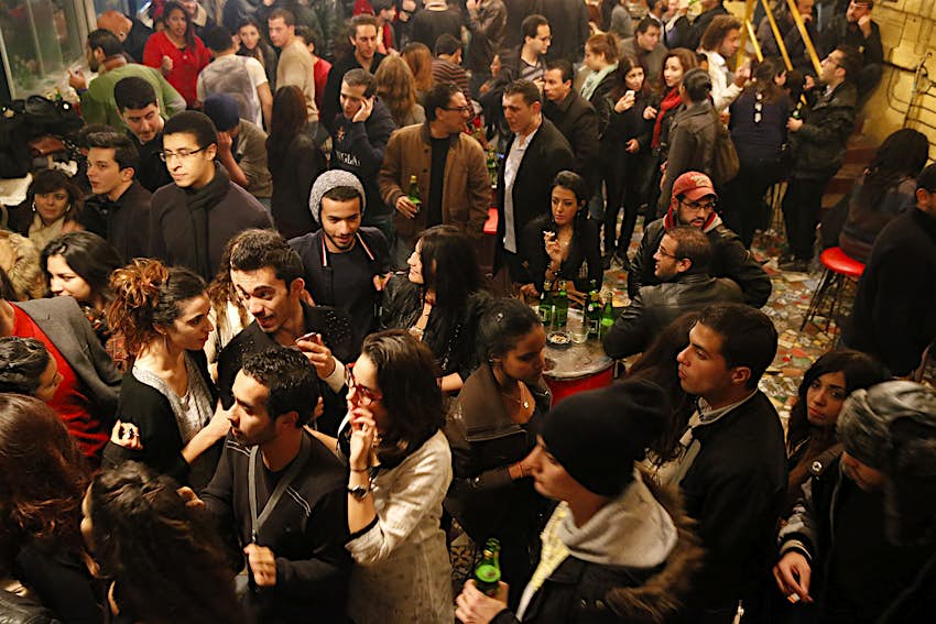 Features - Tunisian youth Young Tunisians in a bar in La Marsa