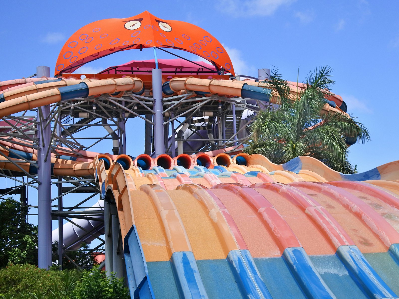 Disney alternatives - Dreamworld's WhiteWater World has a huge sea creature overseeing the 8 waterslides coming out of its mouth