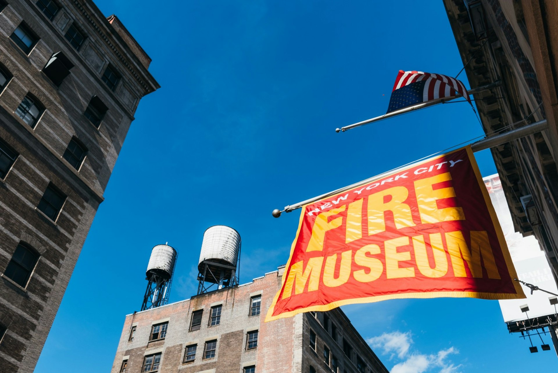 The New York City Fire Museum has a flag that flies outside of this New York City Museum