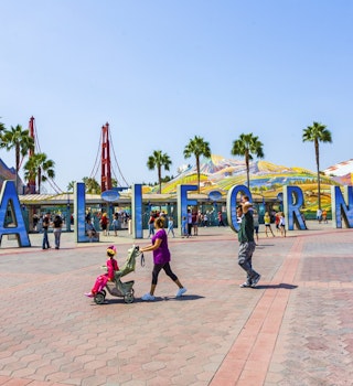 People walk to California Adventure park at Disneyland California