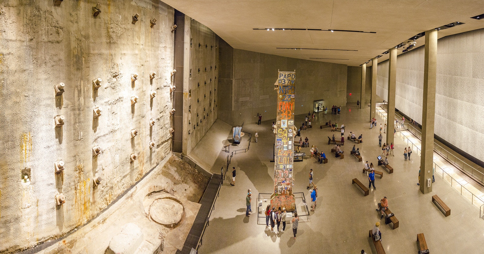 A subterranean concrete wall in the National September 11 Memorial Museum, New York City