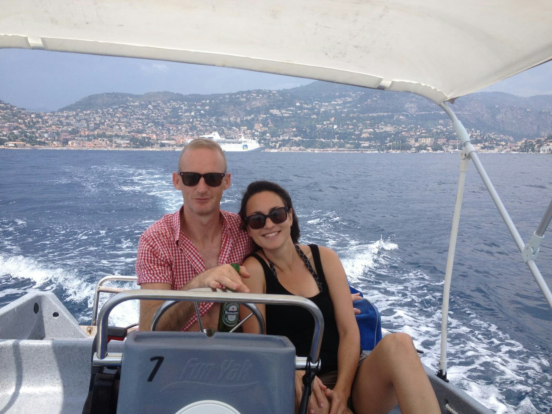 A couple sail a licence-free yacht off the coast of Cannes on an achievable luxury holiday © Chrissie McClatchie