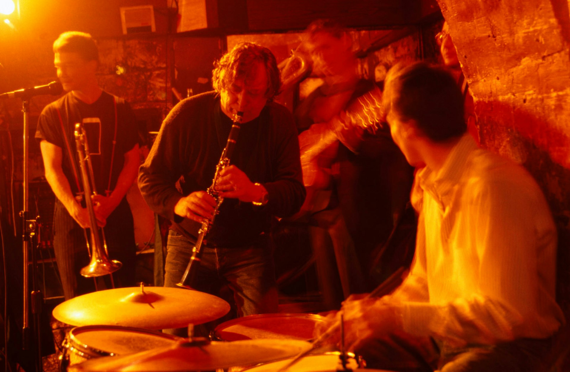 Musicians performing at Le Caveau de la Huchette, a jazz club in the Latin Quarter, Paris