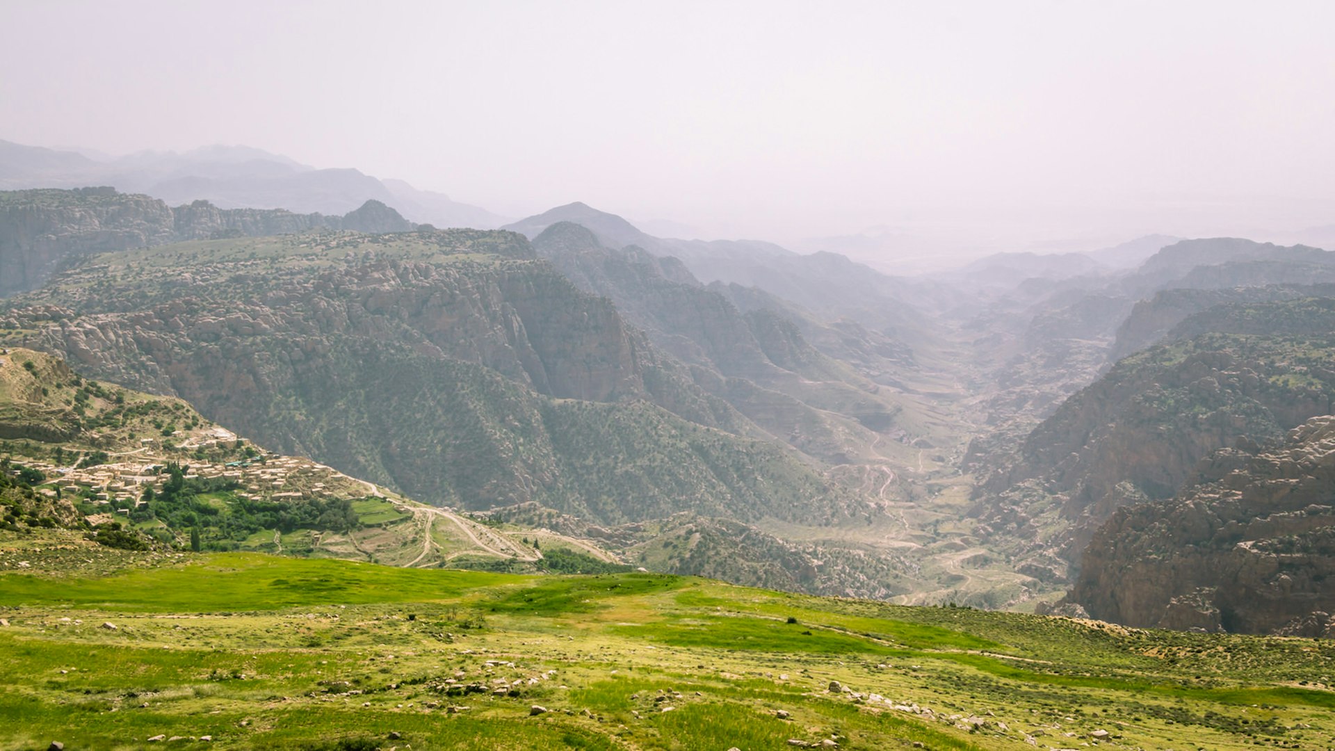 View of Wadi Dana and a hiking trail leading into the valley, Jordan