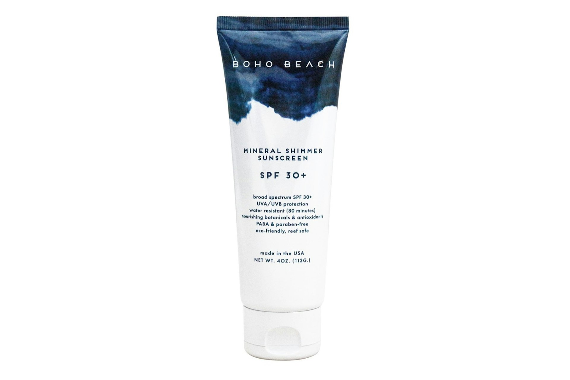 Product shot of Boho Beach Mineral Shimmer Sunscreen; beach gear