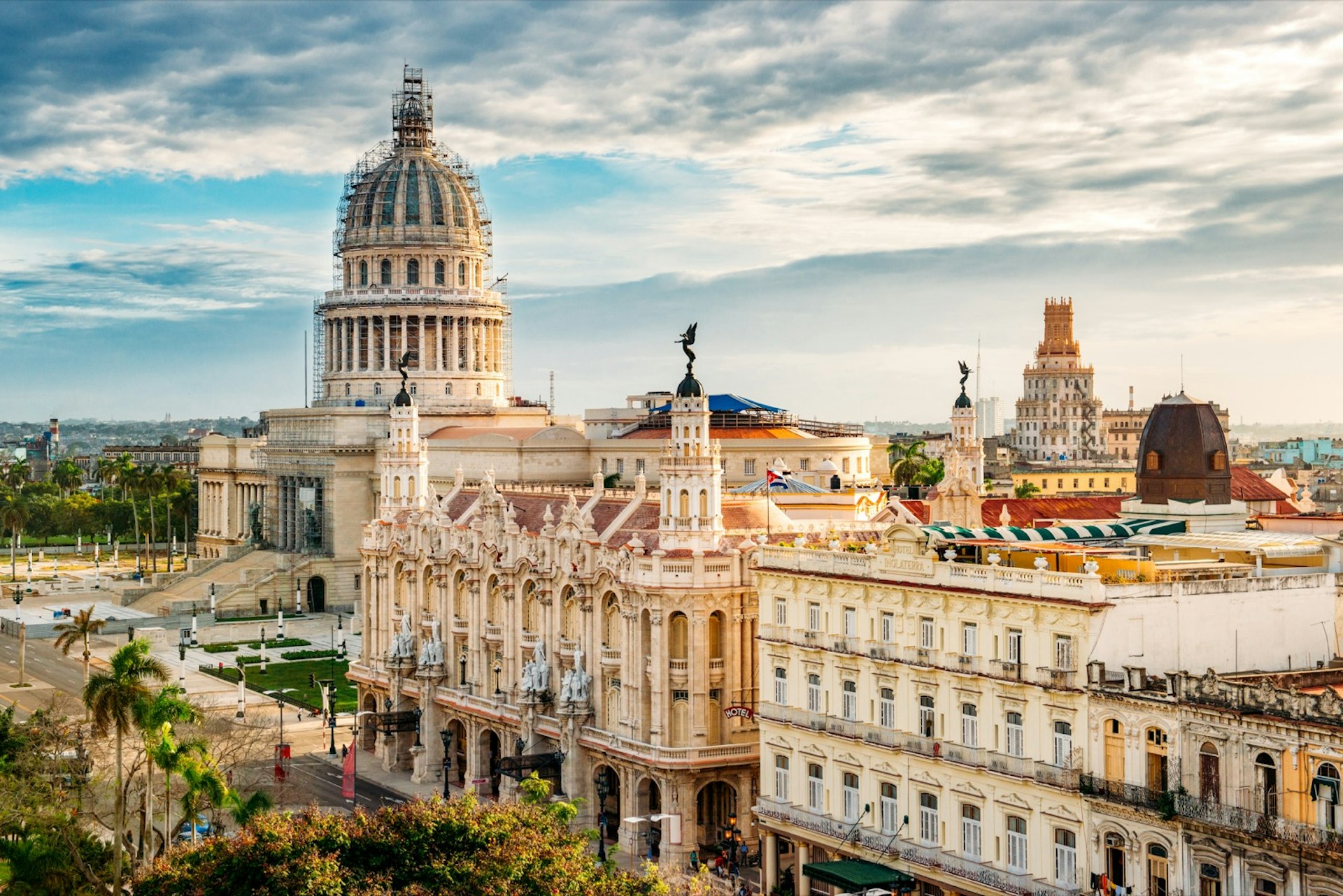 Aerial view of the Old Havana skyline at sunset, Cuba