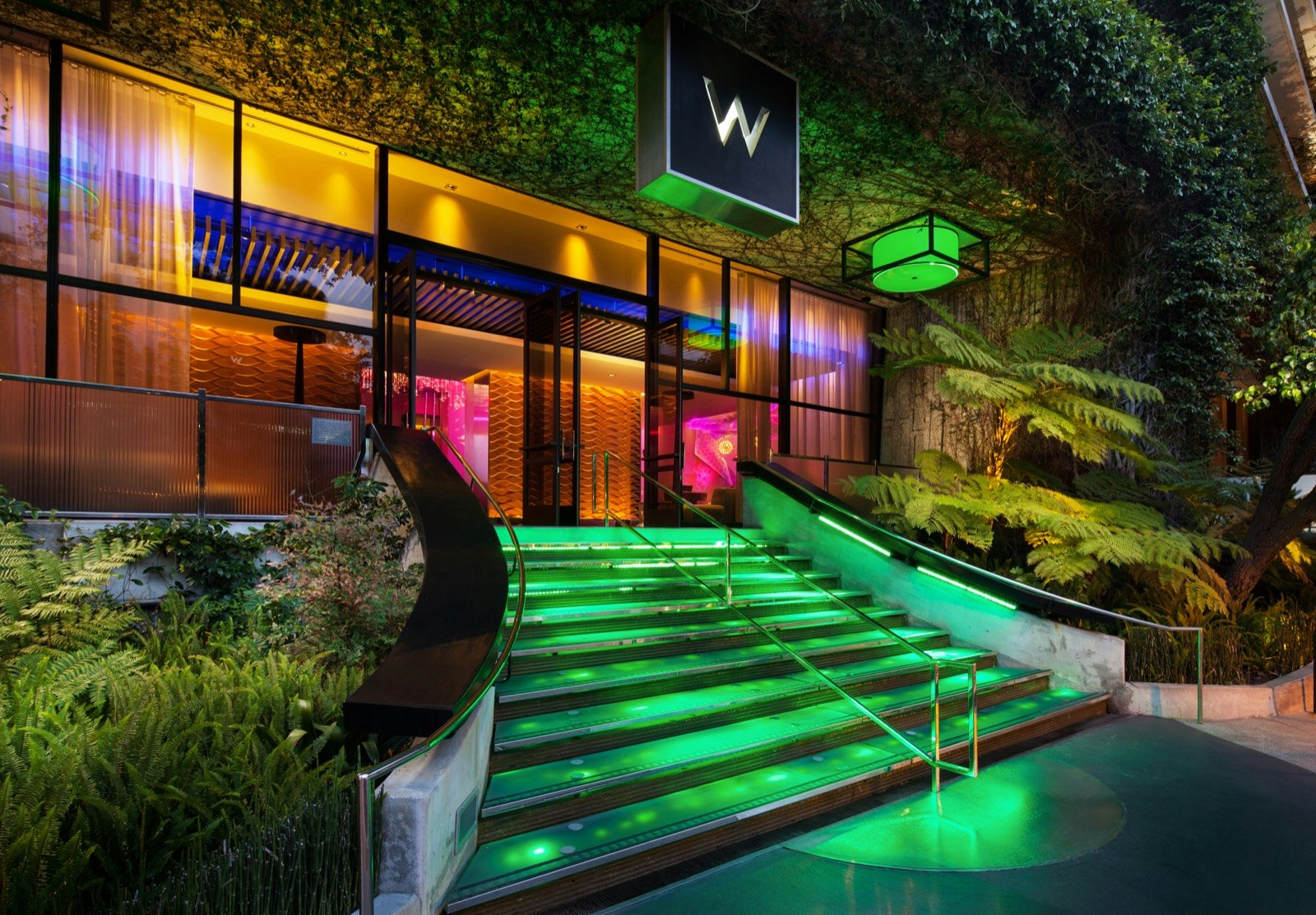 The colorful exterior of the W Hotel in Beverly Hills, California