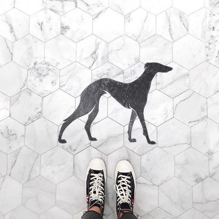 Tiles with a dog motif