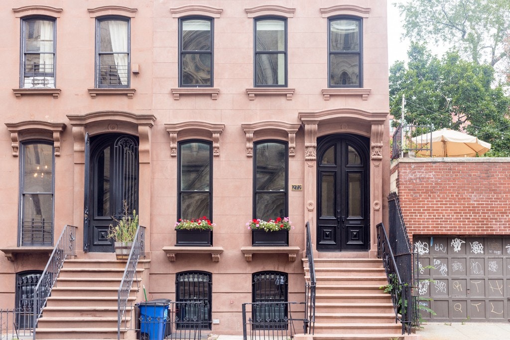 The exterior of the replica of the Addams Family mansion in Brooklyn