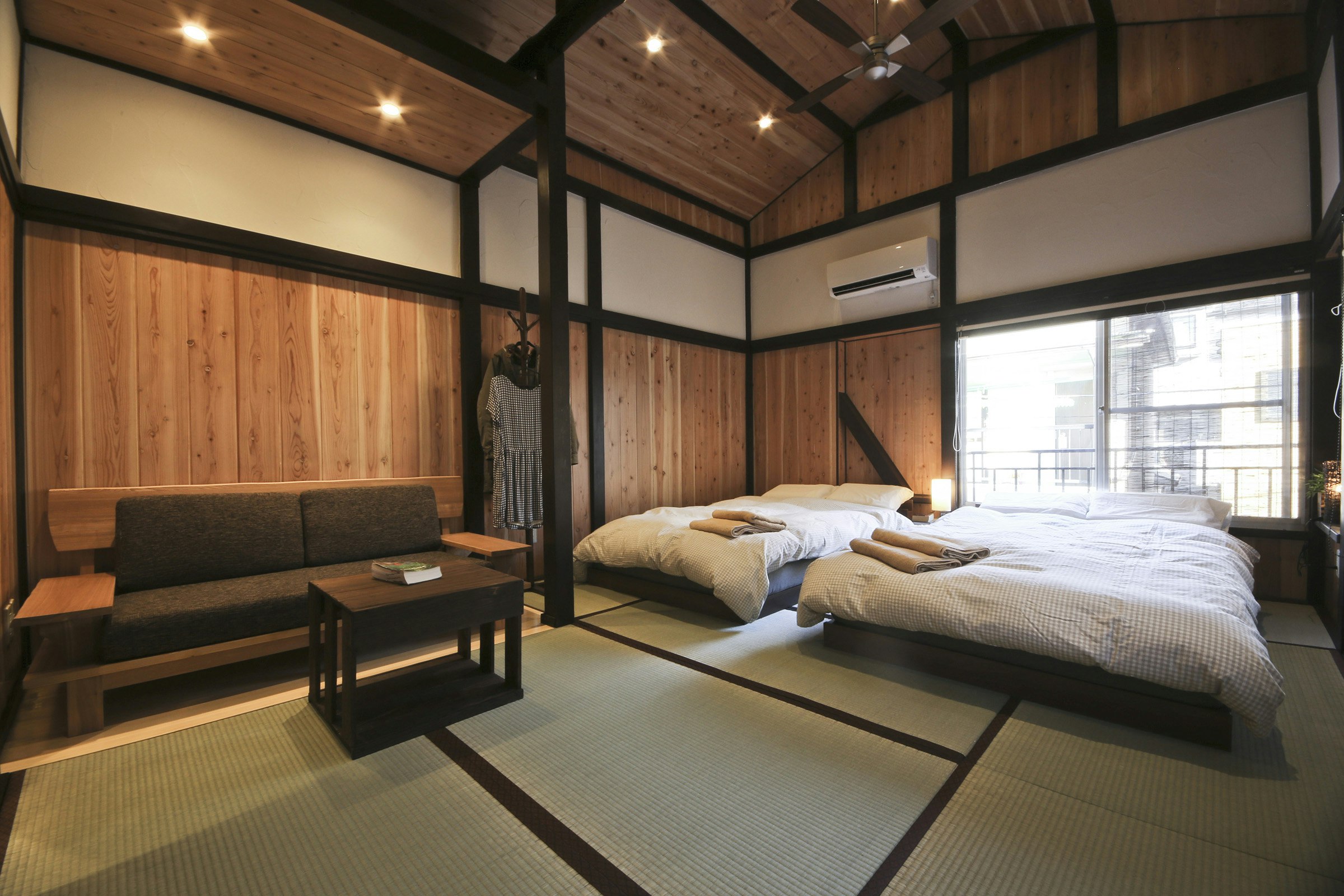 A traditional room in Japan with futon beds 