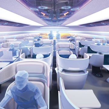 Airbus's Airspace Cabin Vision 2030 includes cubicle-like seating with headrests that extend for privacy