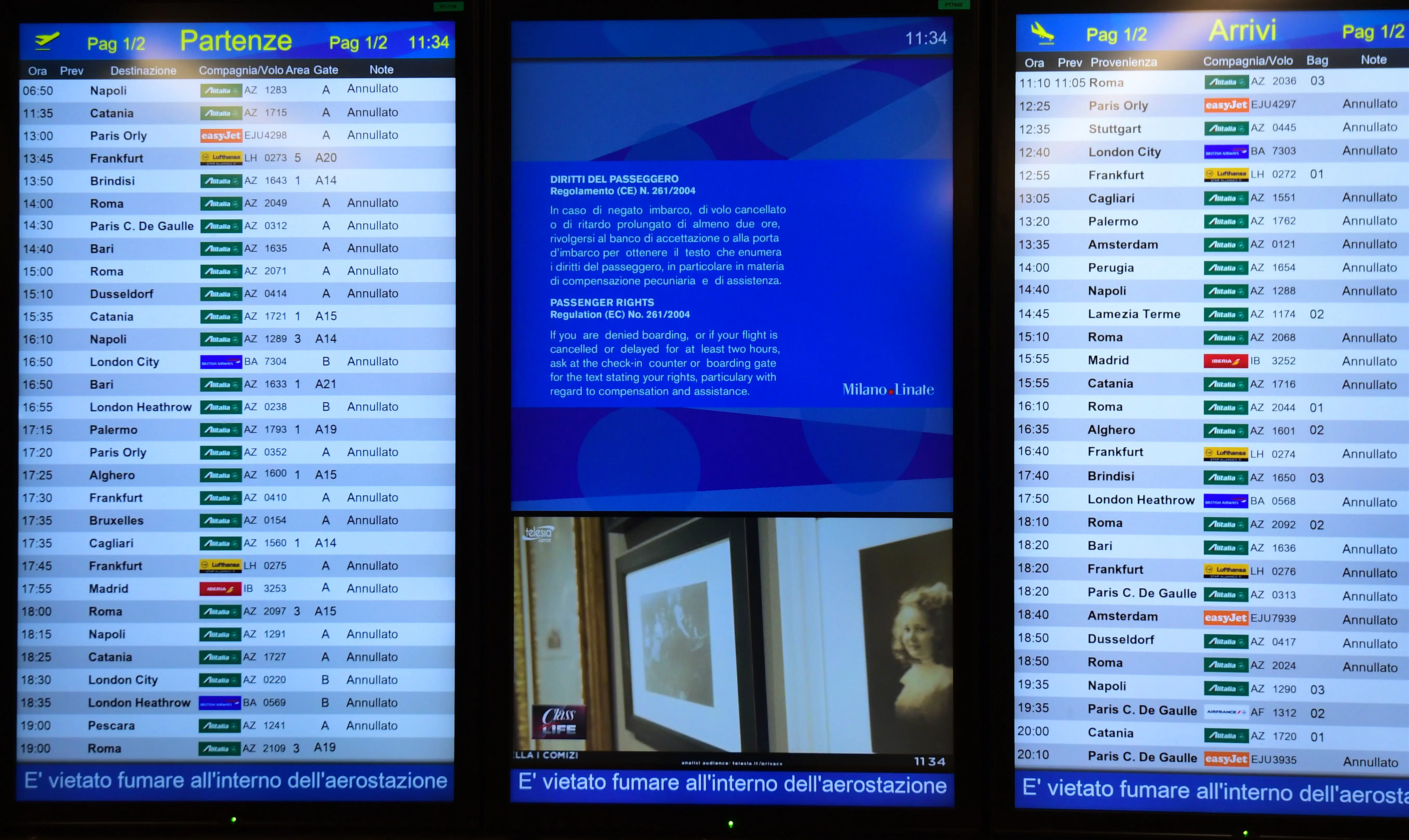 Airport coronavirus.jpg A timetable displays cancelled flights at Milan's Linate airport ©Miguel Medina/AFP/Getty Images