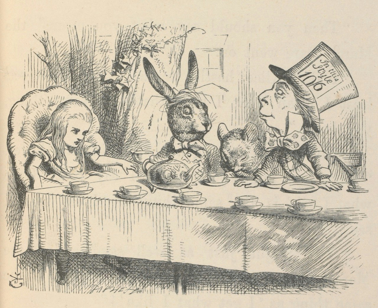 Alice at the Mad Hatter's Tea Party, Illustration for Alice's Adventures in Wonderland by John Tenniel, 1865 (c) Victoria and Albert Museum, London.jpg