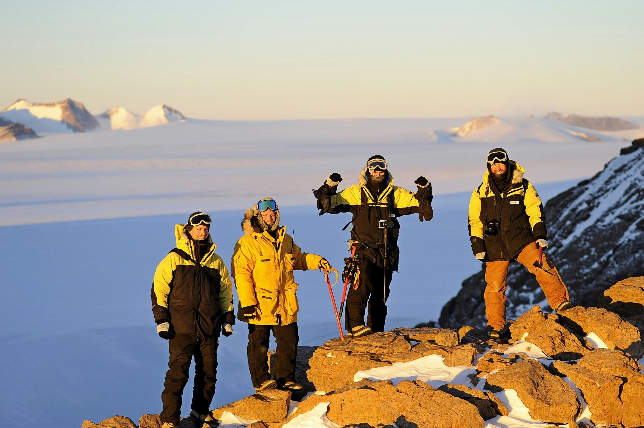 Expeditioners at Fang Peak in Antarctica