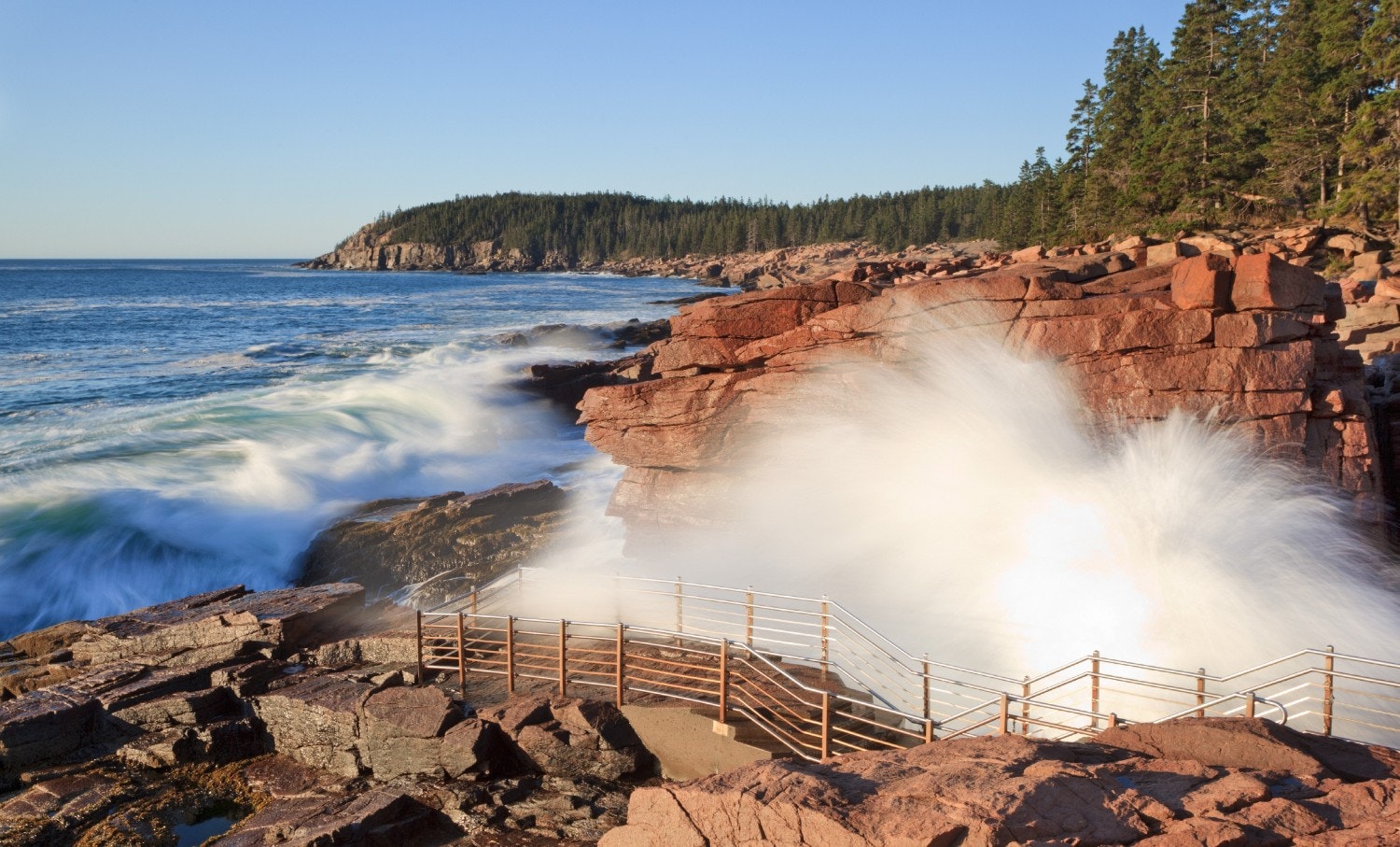 Water erupts from a thunder hole in Acadia National Park