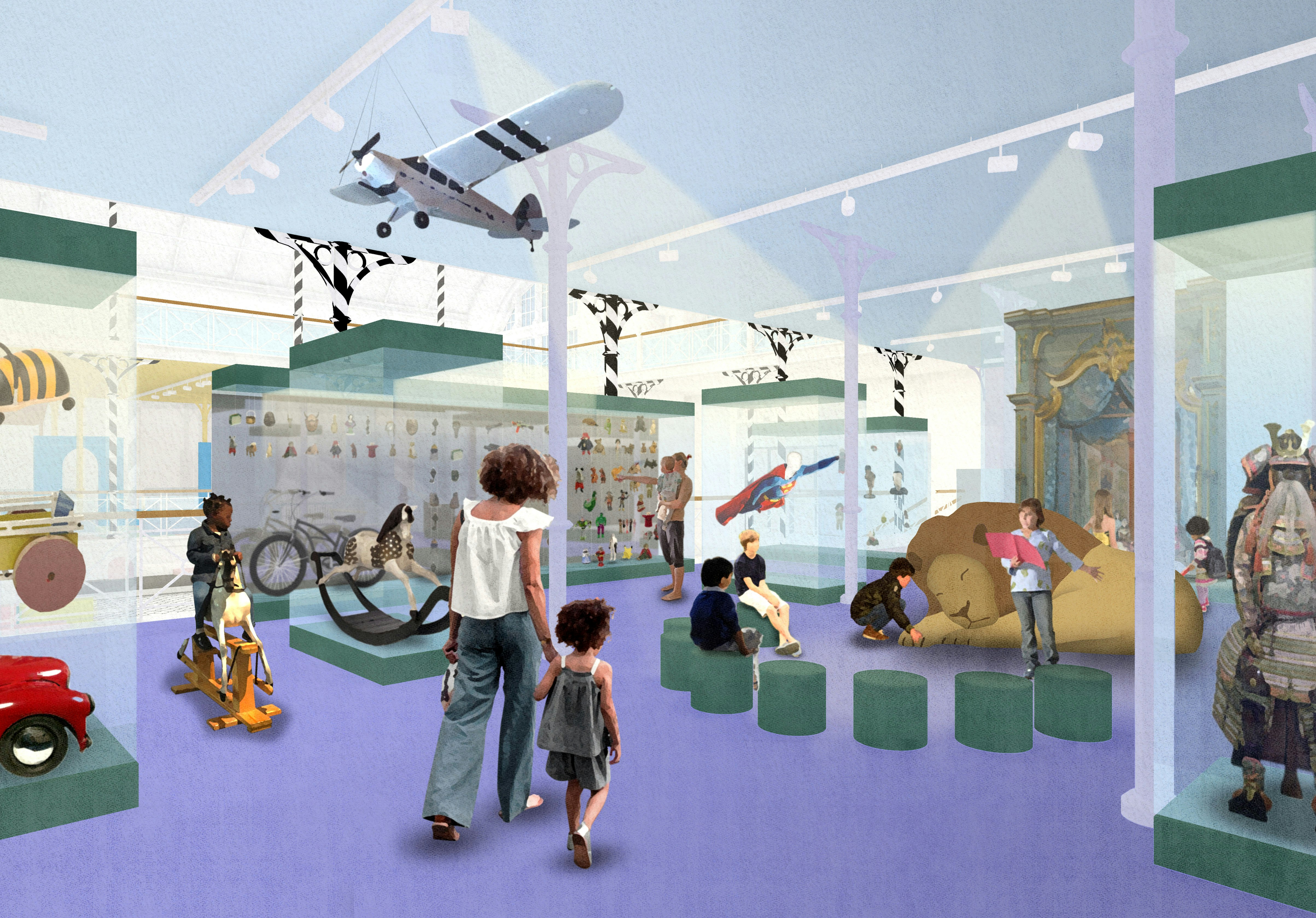 Architectural rendering of a design exhibit in children's museum