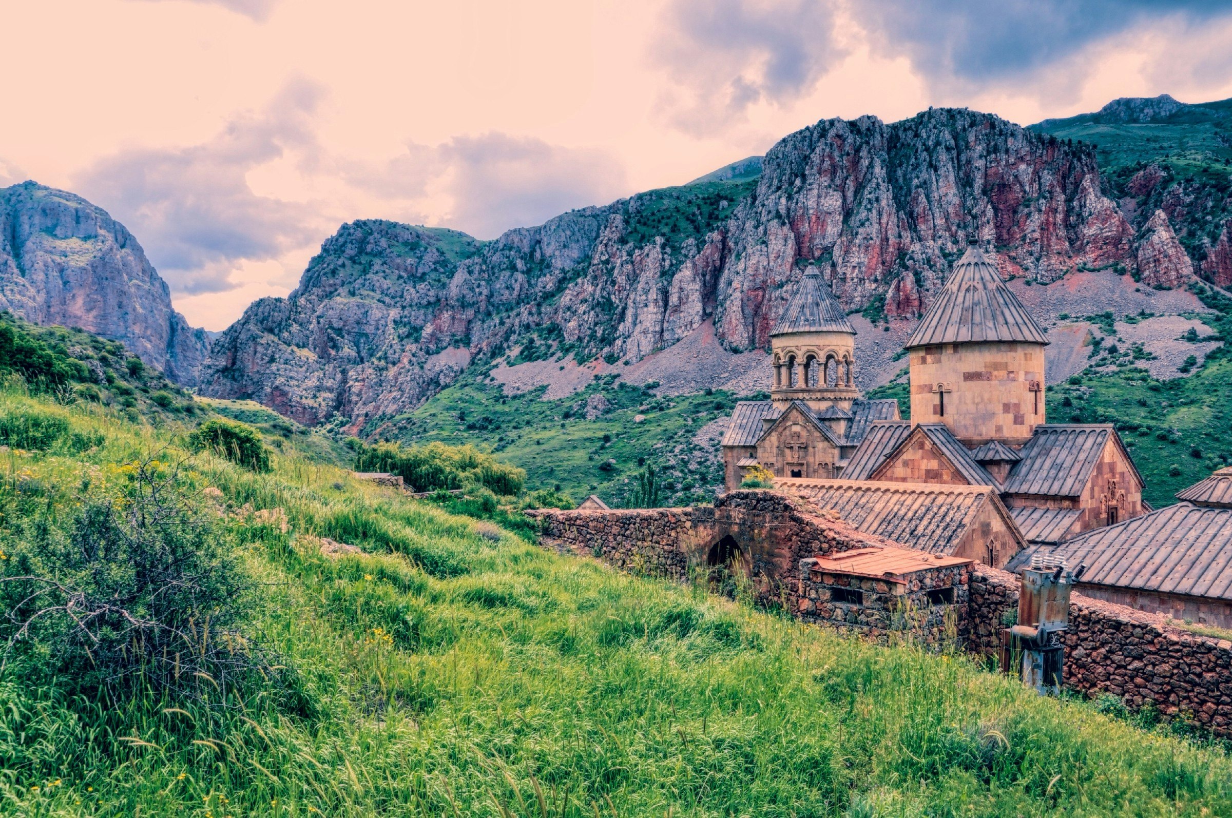 Novarank Monastery in Armenia in front of cliffs