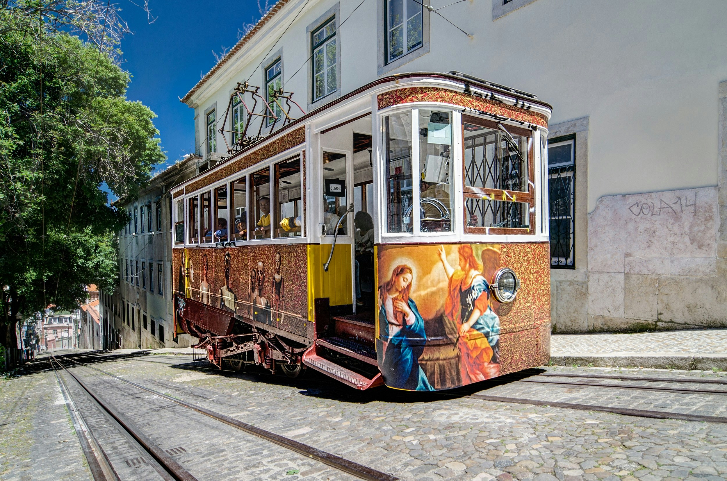 Ascensor da Glória on the street of Lisbon, Portugal