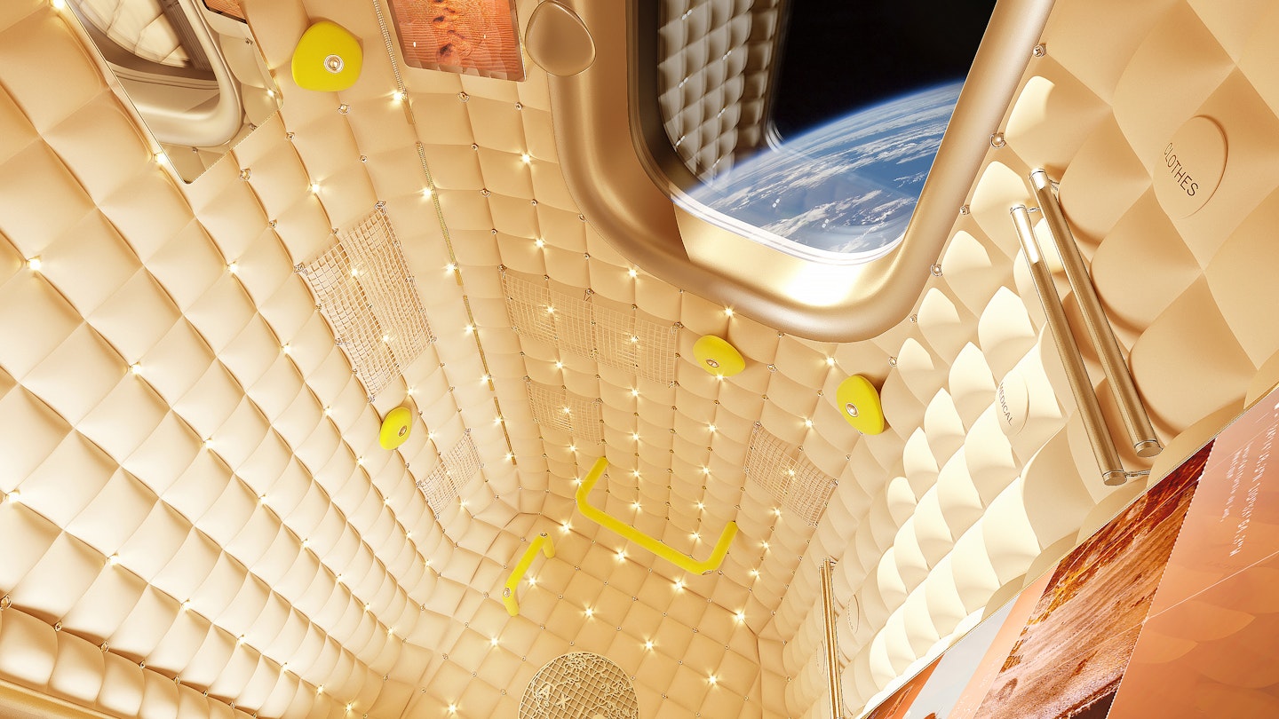 Interior render of the Axiom Station habitation module designed by Phillipe Starck