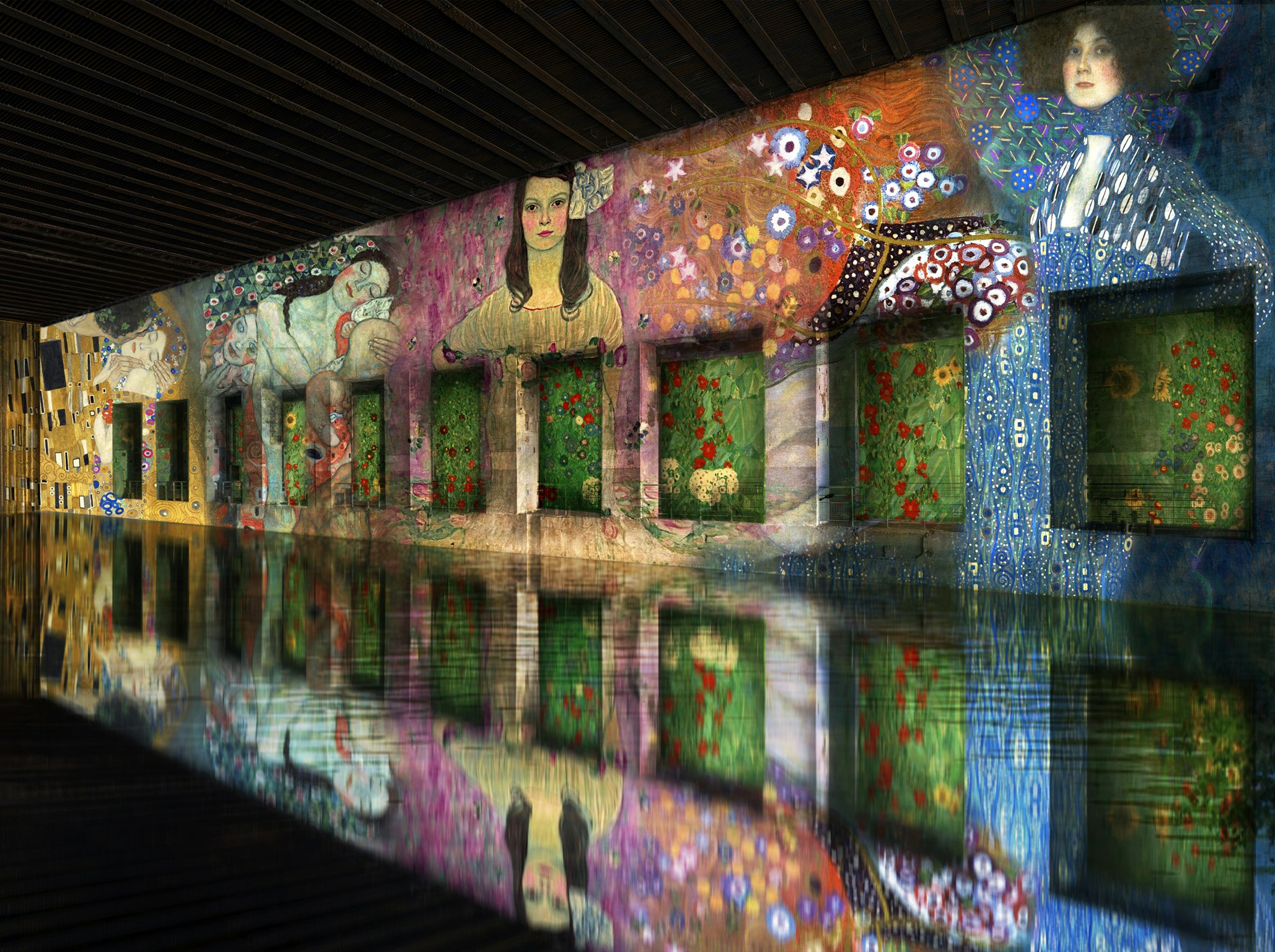 Digital artwork displayed in an underground museum