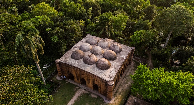 An aerial shot of the Mosque City of Bagerhat in Bangladesh