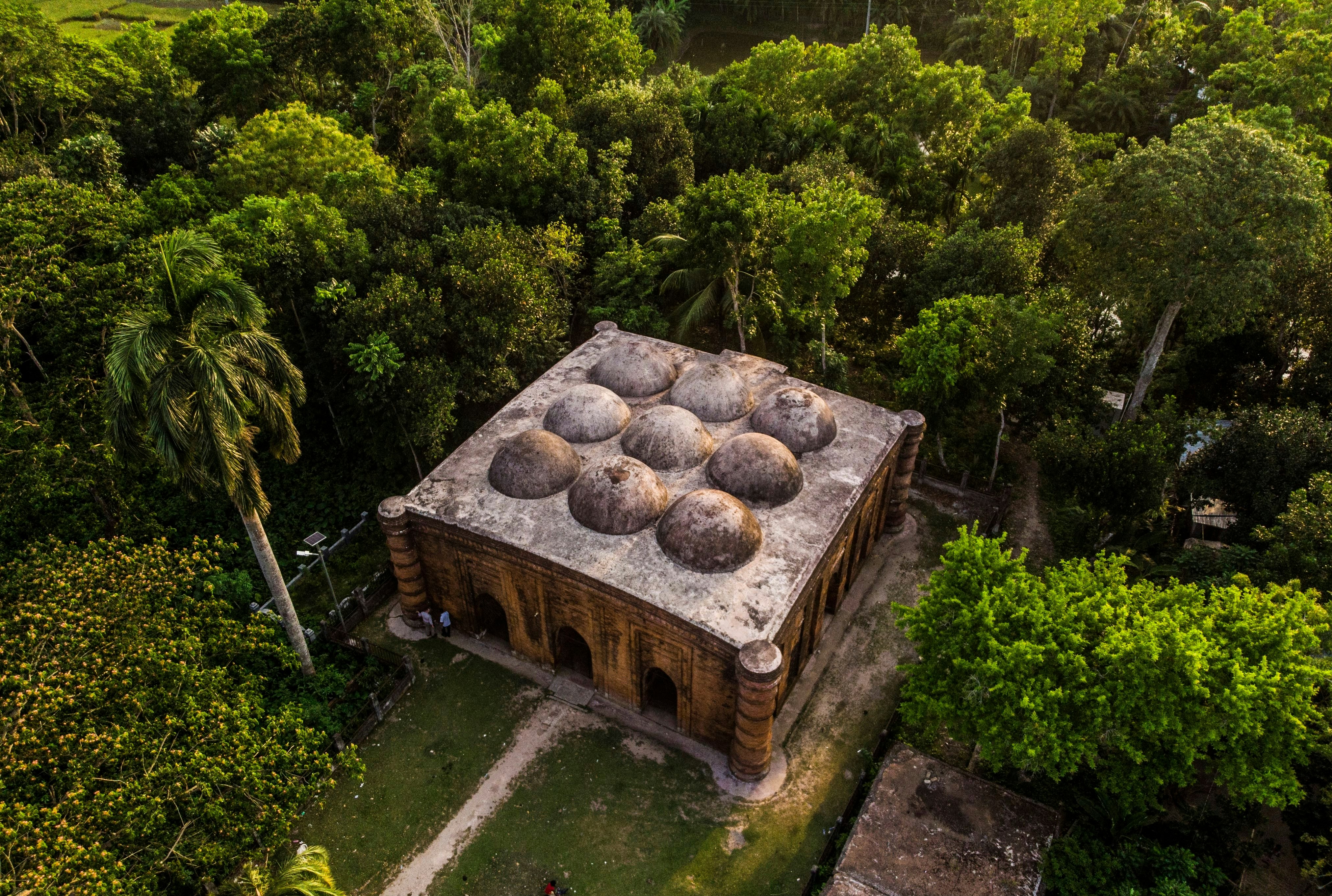 An aerial shot of the Mosque City of Bagerhat in Bangladesh