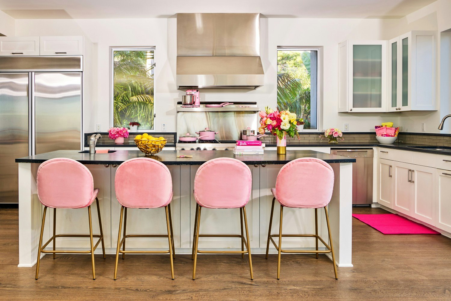 Barbie pink kitchen in the Barbie Malibu Dreamhouse