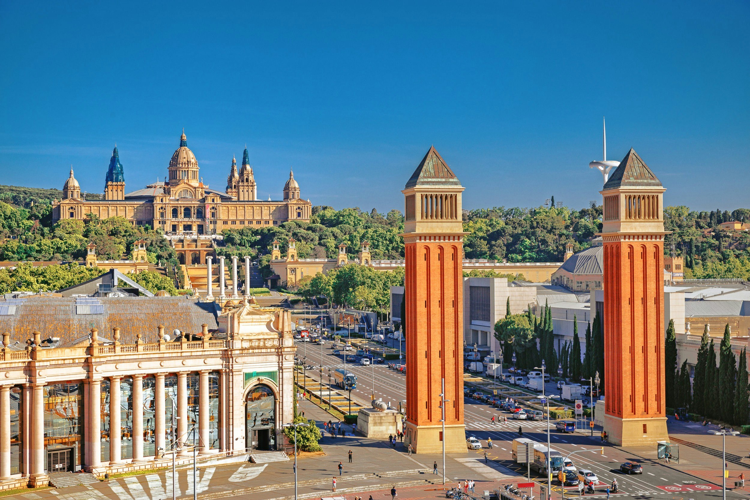 Picturesque view on the landmark by Montjuic in Barcelona