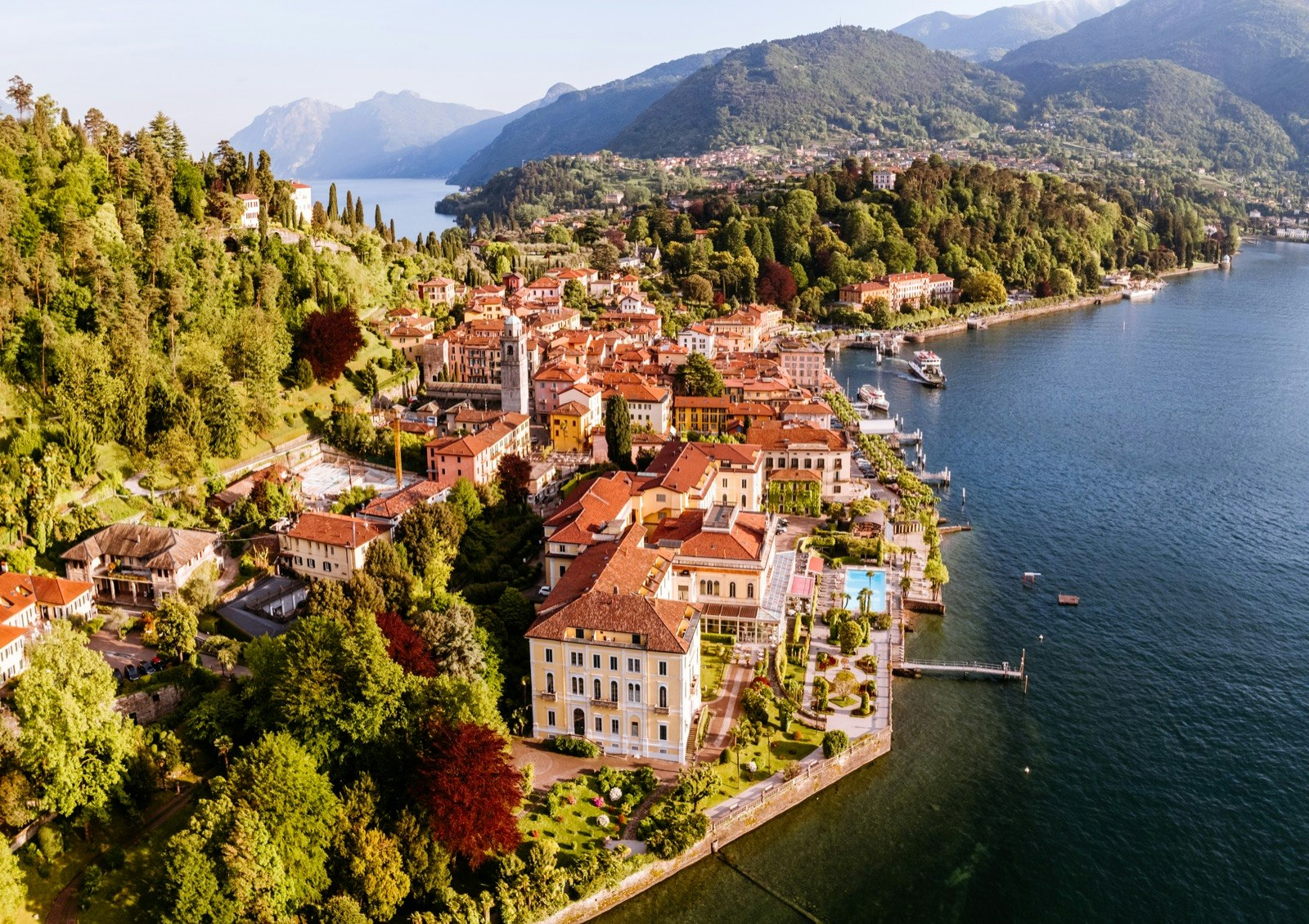 Bellagio town on Lake Como seen from above