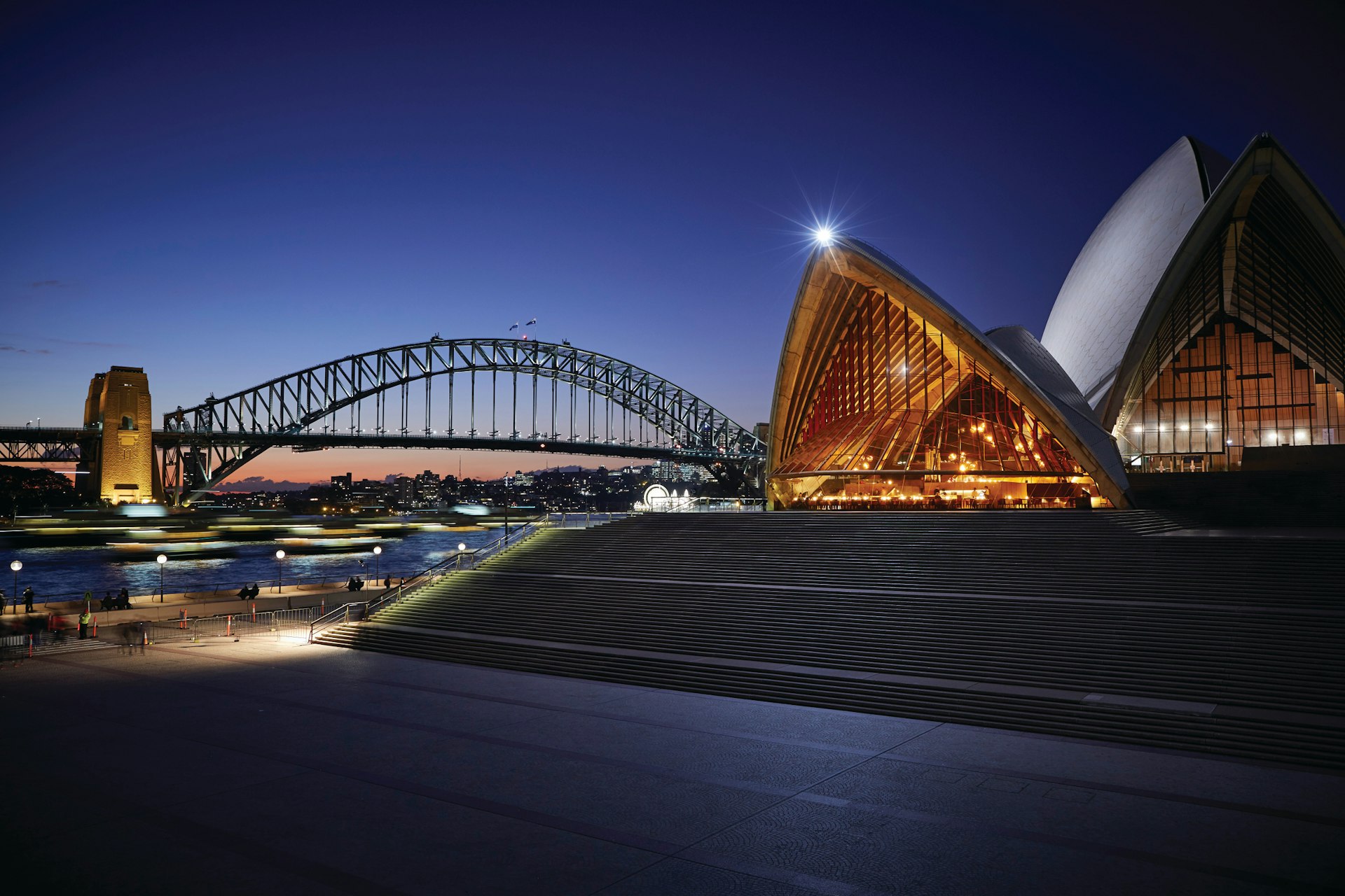 Sydney Harbour Bridge at night seen from Bennelong