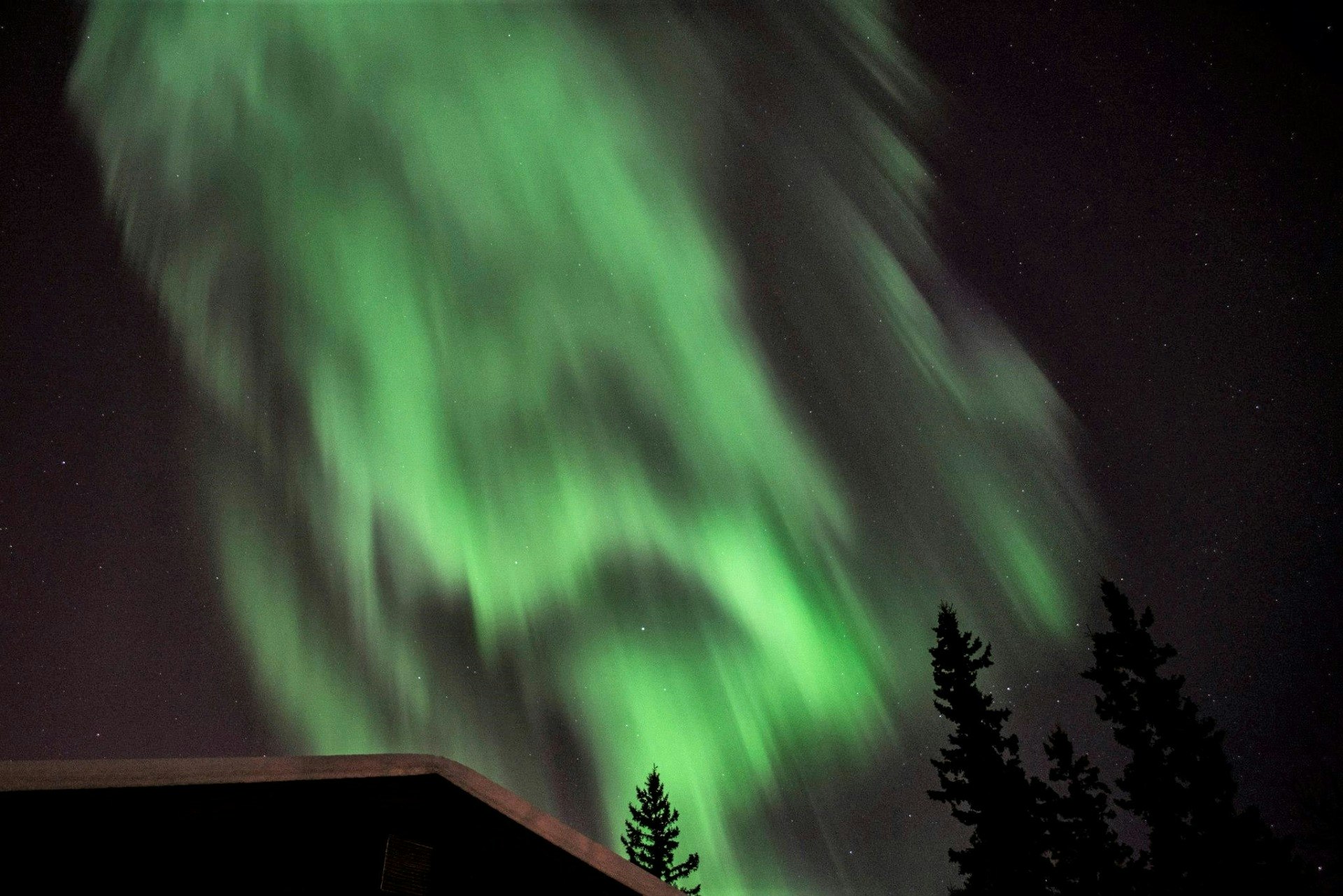 The northern lights as seen from Billie's Backpackers Hostel in Alaska