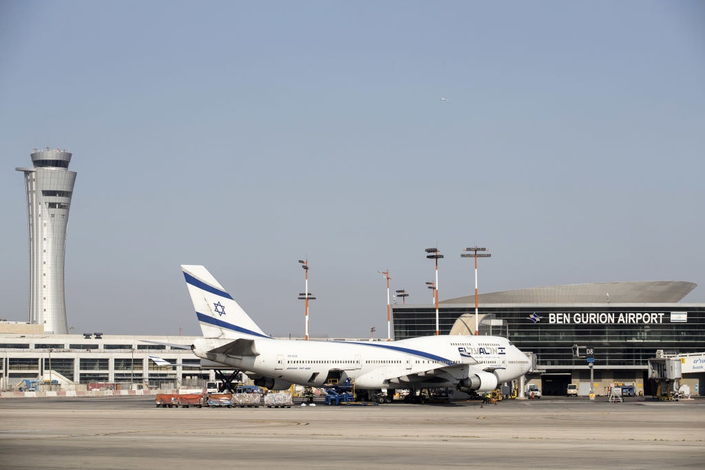 A Boeing 747-400 from Israel's national carrier El Al is seen parked on the tarmac at Ben Gurion International airport