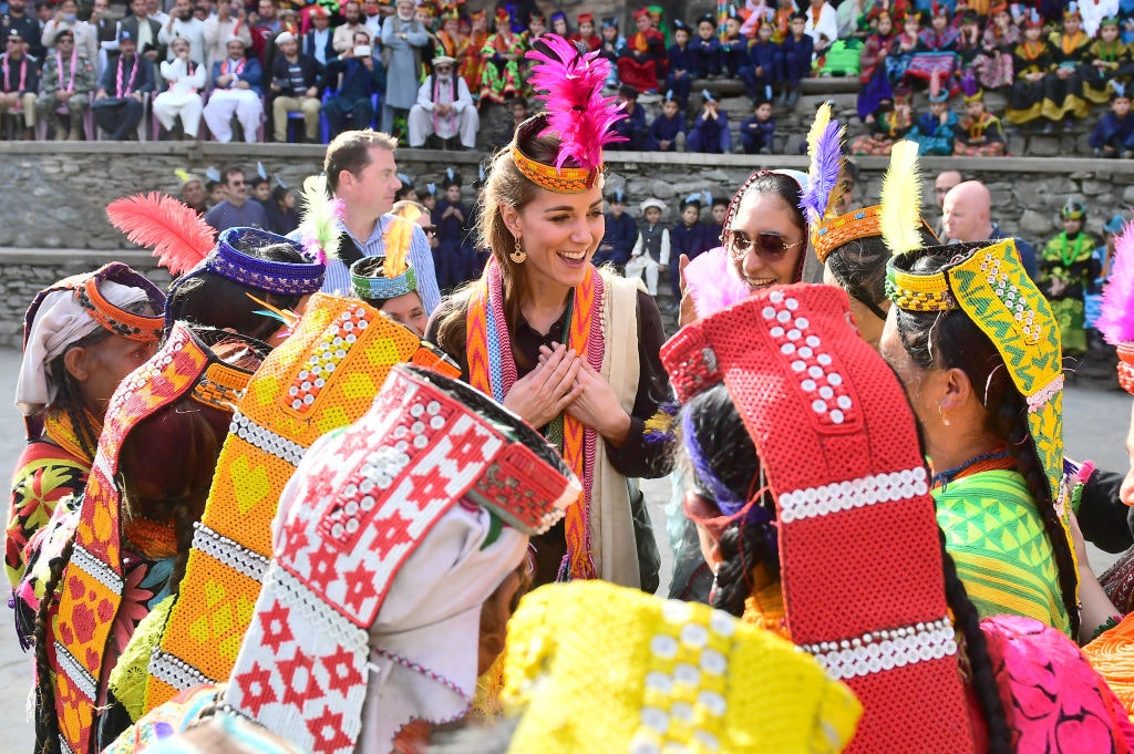 The Duchess of Cambridge chatting to Kalash people in Pakistan