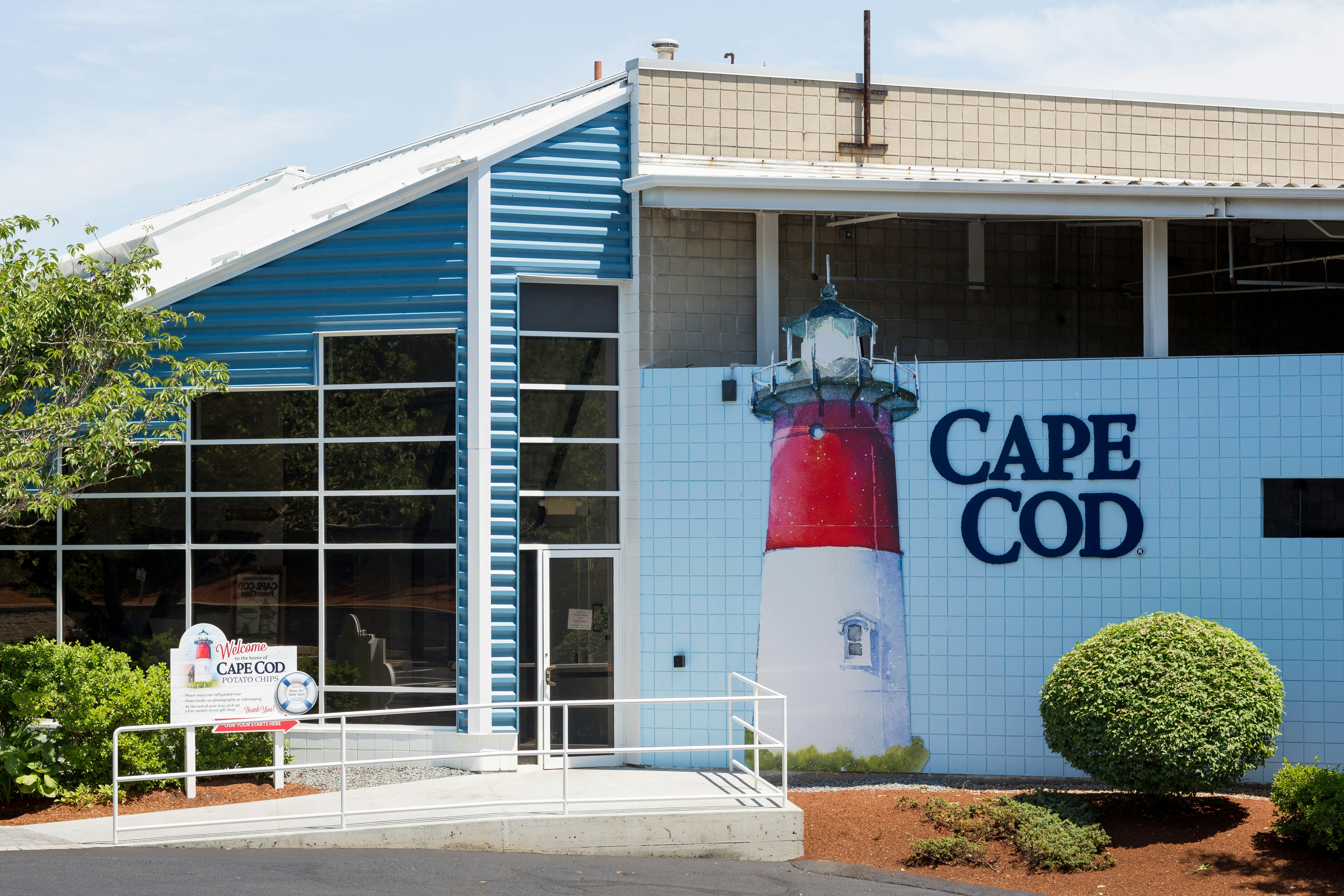 The front facade of the Cape Cod Potato Chip factory