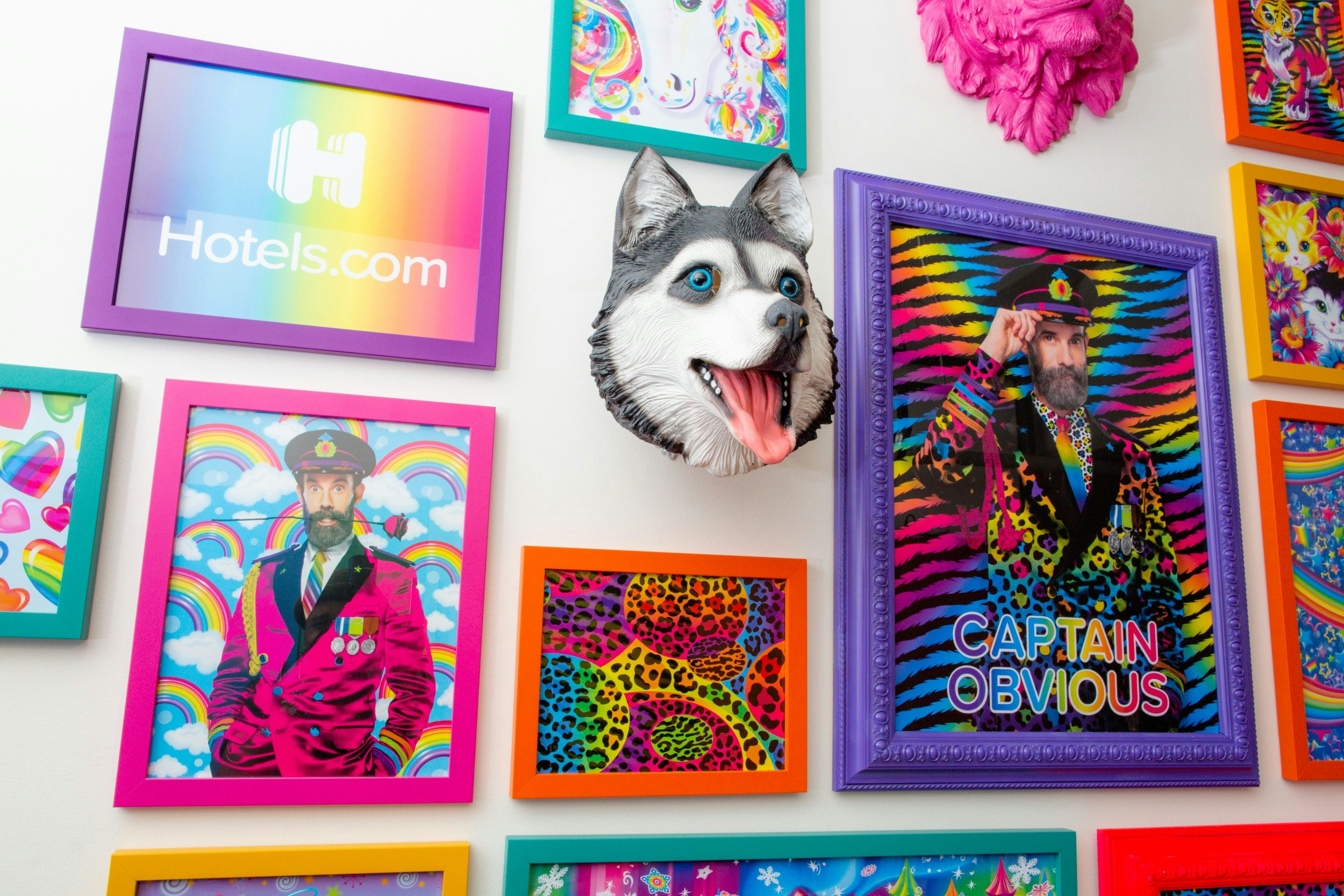 The colourful Captain Obvious wall gallery at the Lisa Frank Flat in Los Angeles