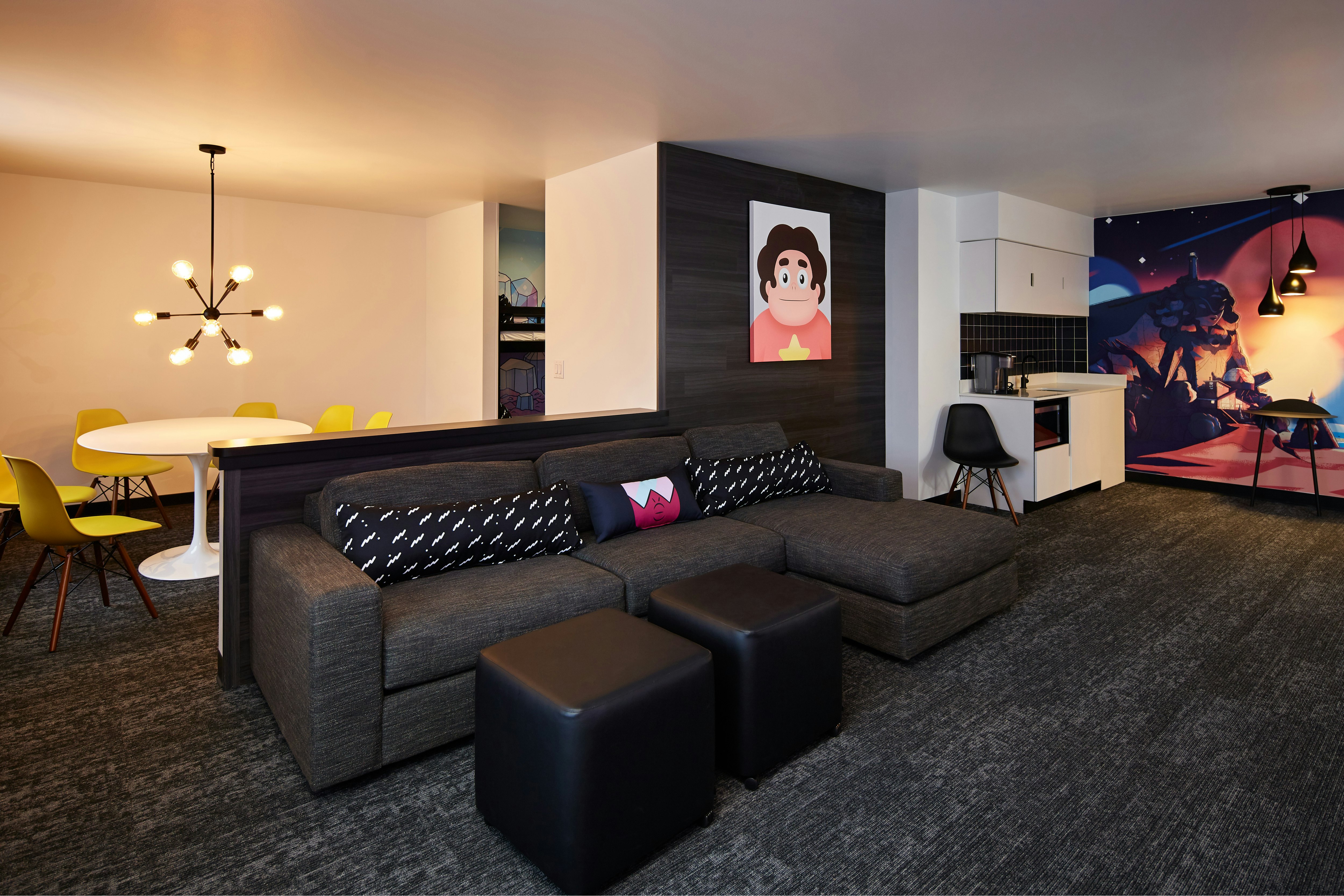 A hotel suite decorated with Ben 10 cartoon themes