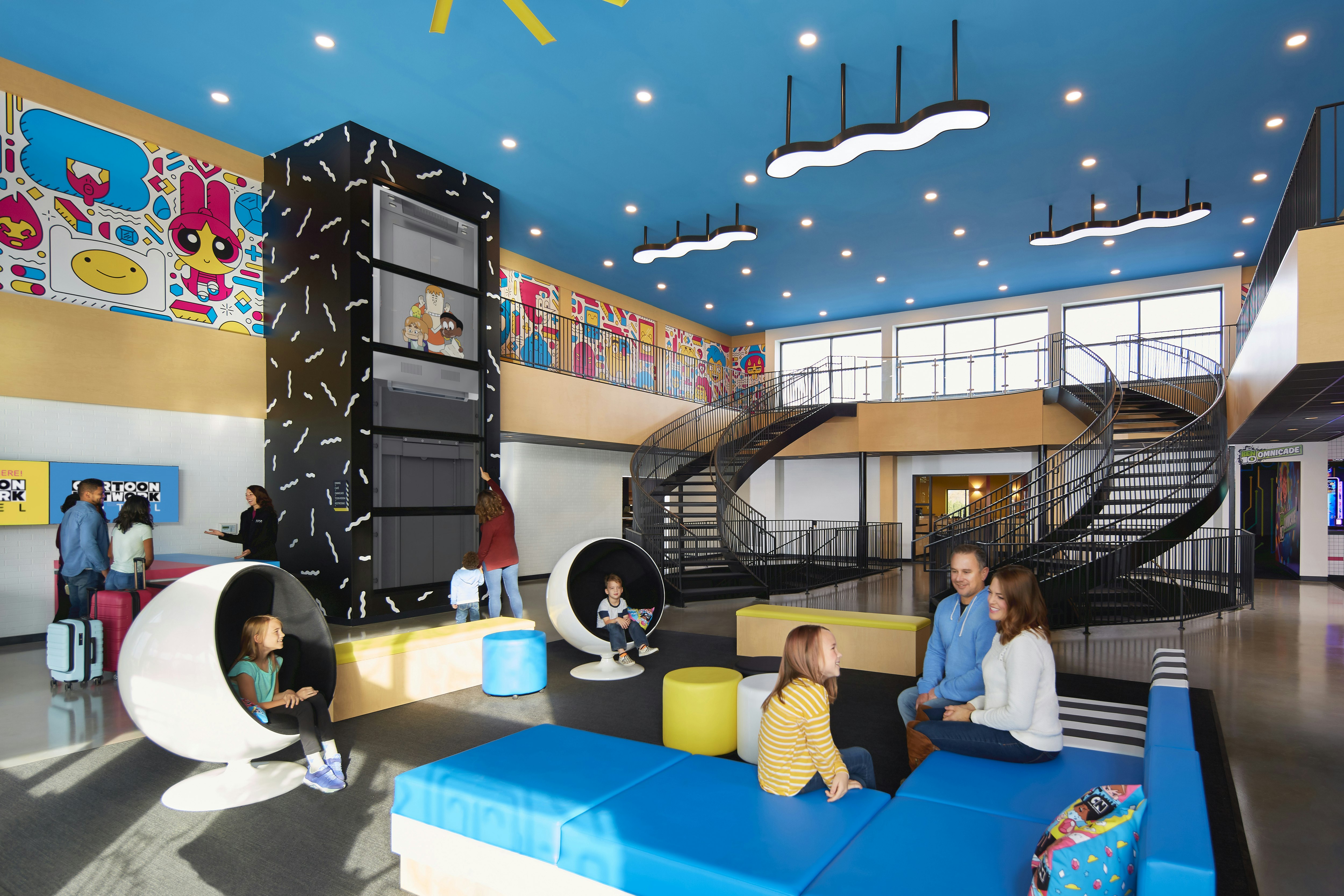 Bright and colourful hotel lobby with Cartoon Network themes
