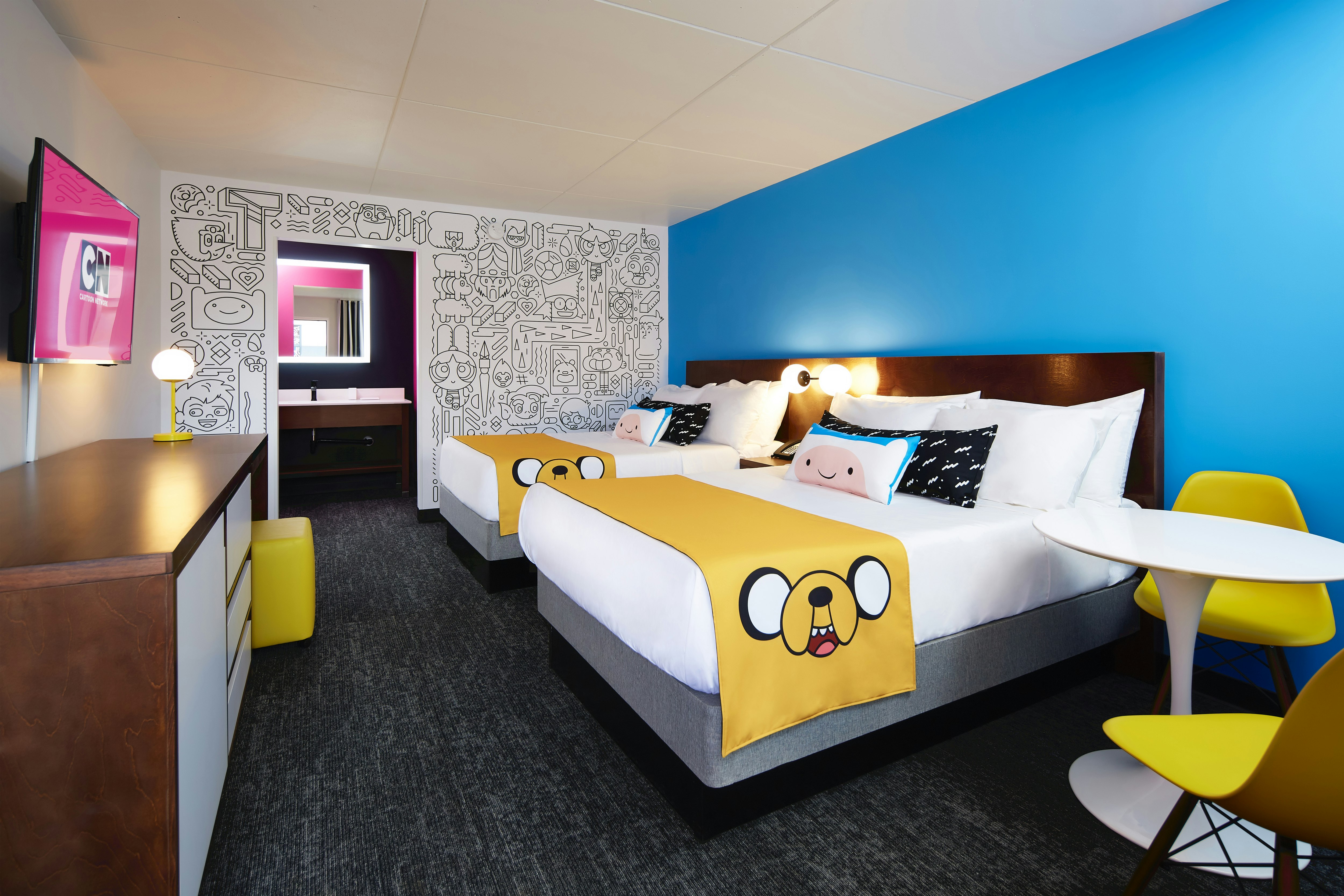 An Adventure Time cartoon-inspired room at the Cartoon Network Hotel