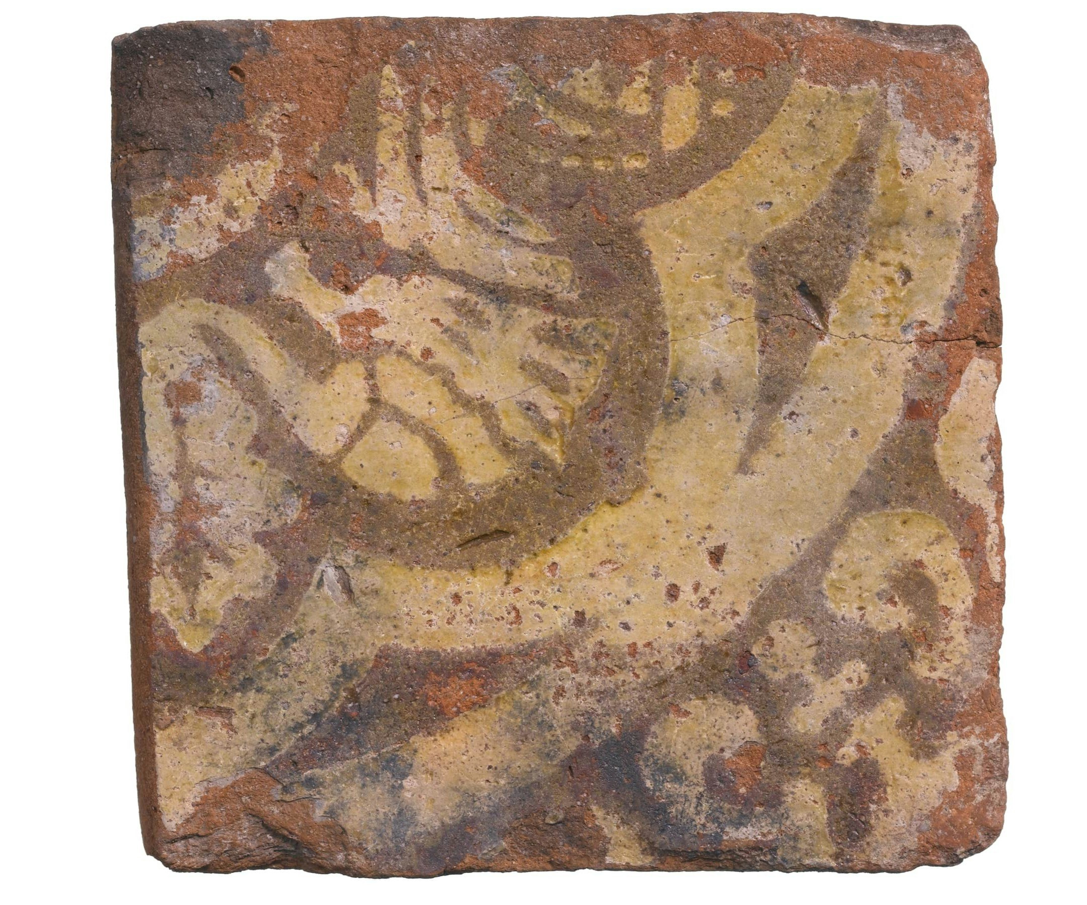 Part of a four-tile panel from a tilery at Penn, Buckinghamshire, dating to around 1350 –1390 