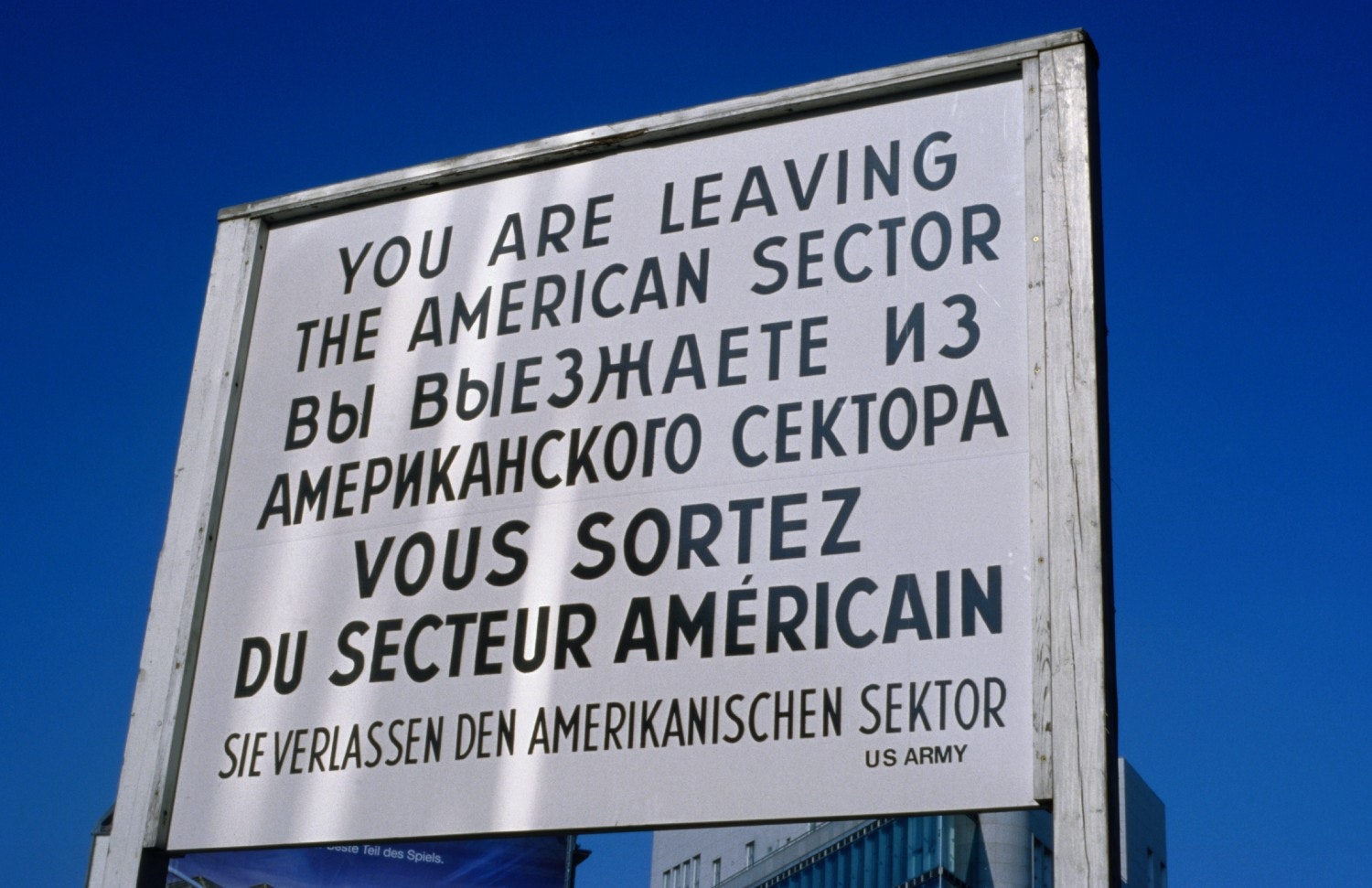 A sign at Checkpoint Charlie in Berlin