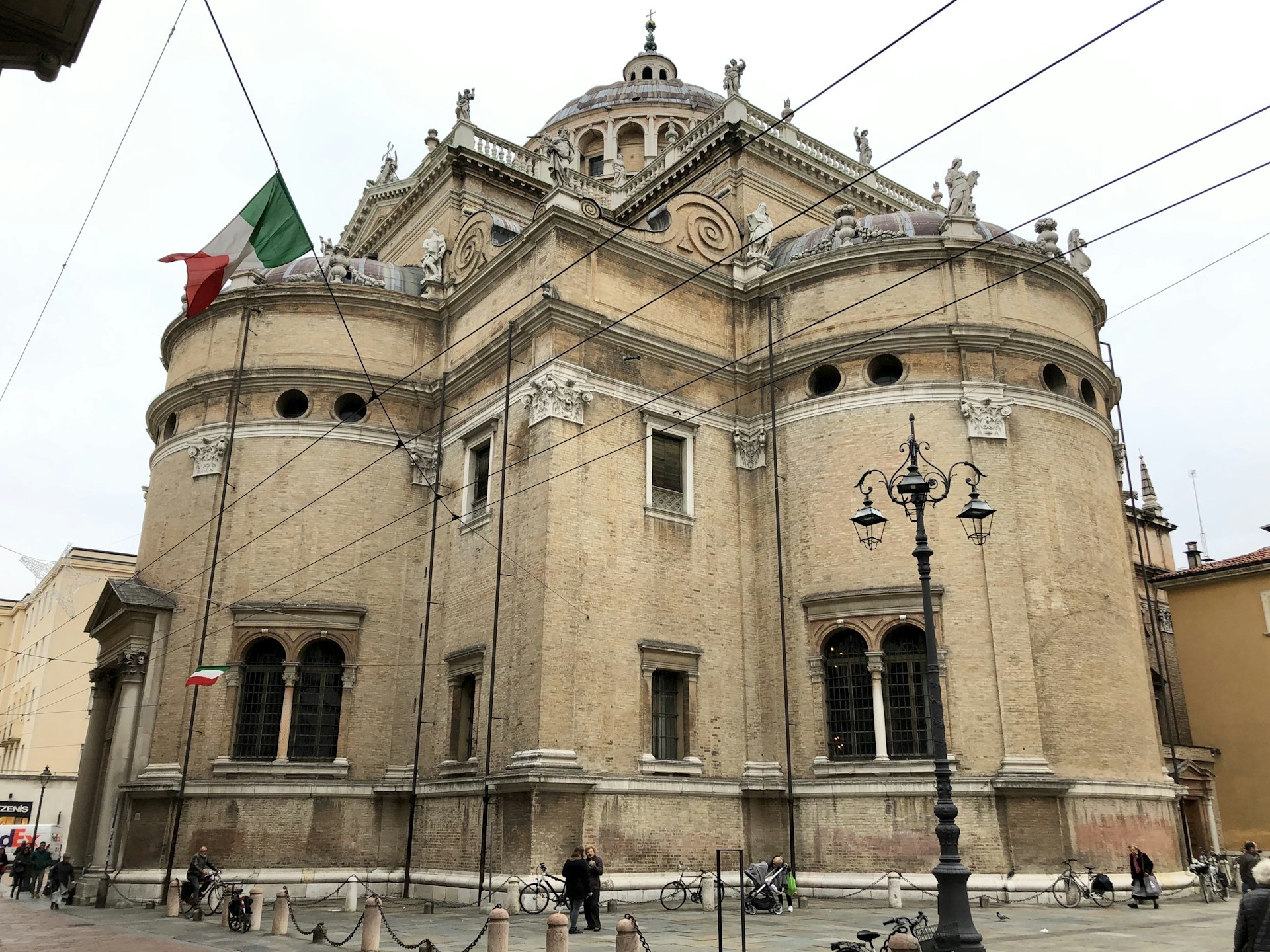 A historic Italian church on a sunny day. 