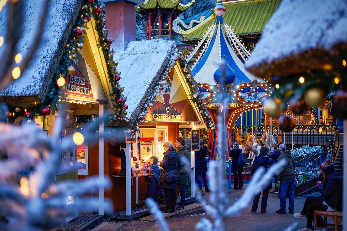 Christmas market stands in Tivoli Gardens