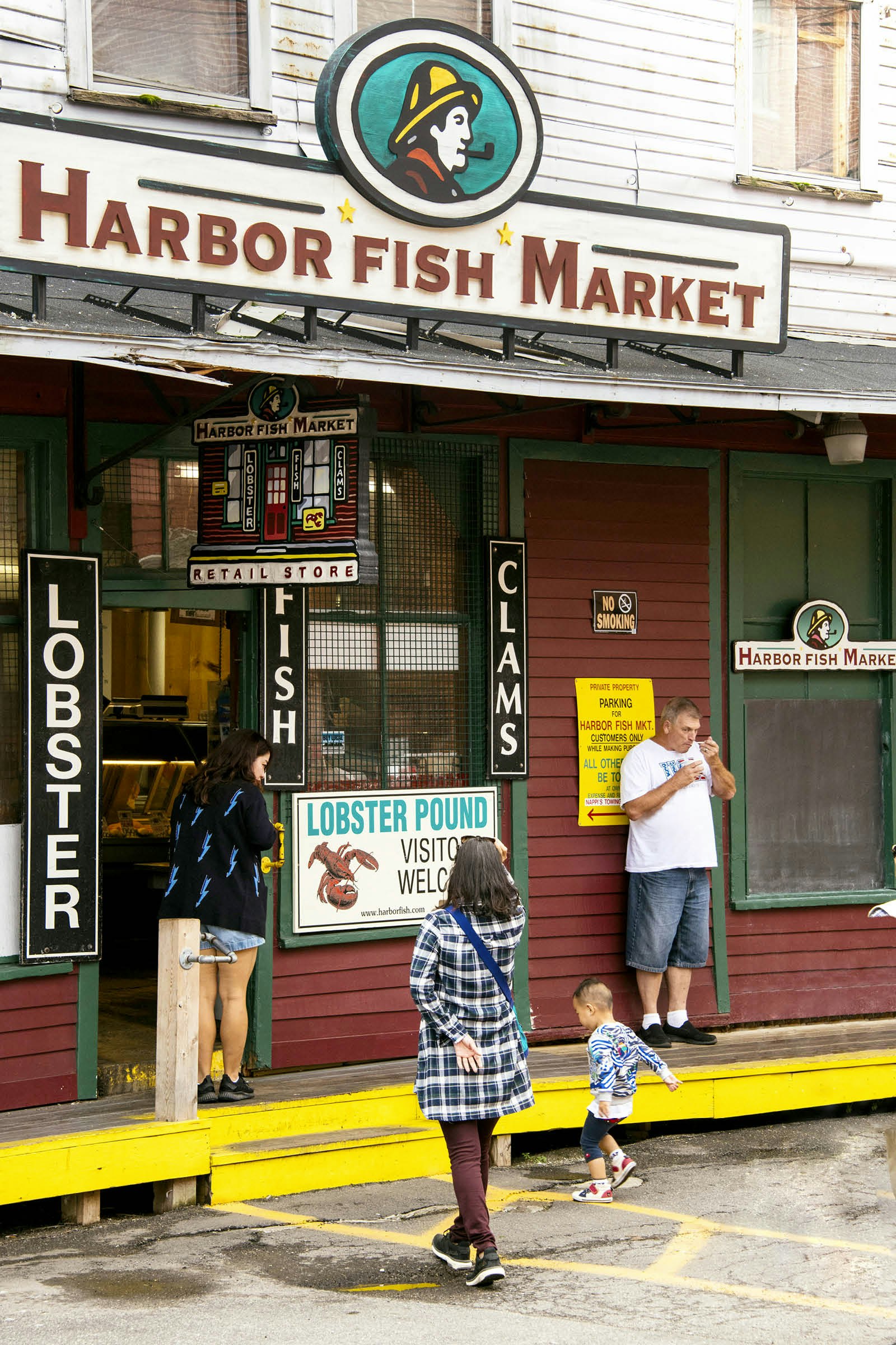 Lobster advertised outside the clapboard Harbor Fish Market