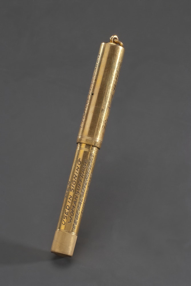 The pen used to sign the 19th amendment, part of the “Creating Icons: How We Remember Women’s Suffrage” exhibit opening at the National Museum of American History Museum in March