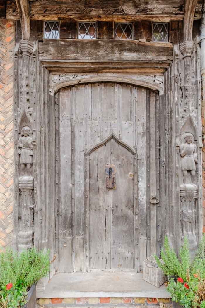Medieval-style wooden front door
