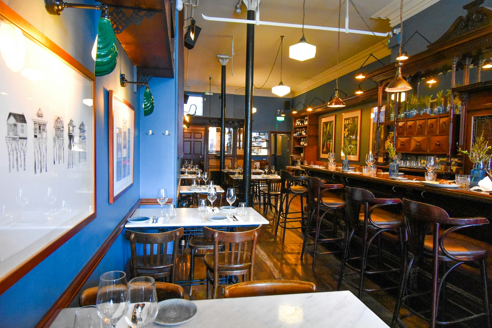 Modern interior of Delahunt restaurant on Camden Street, Dublin. 