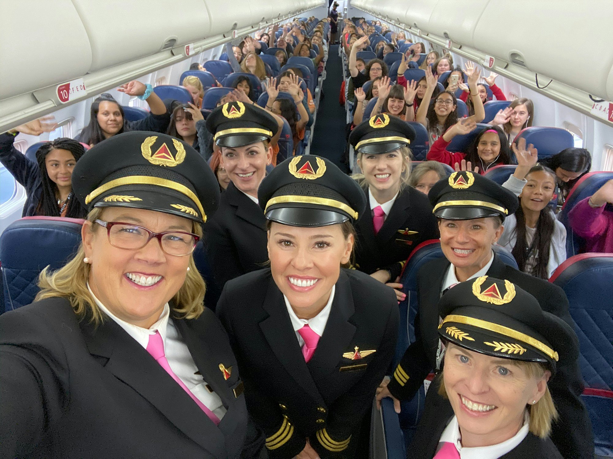 The all-female crew and passengers on board Delta's flight from Salt Lake City to NASA