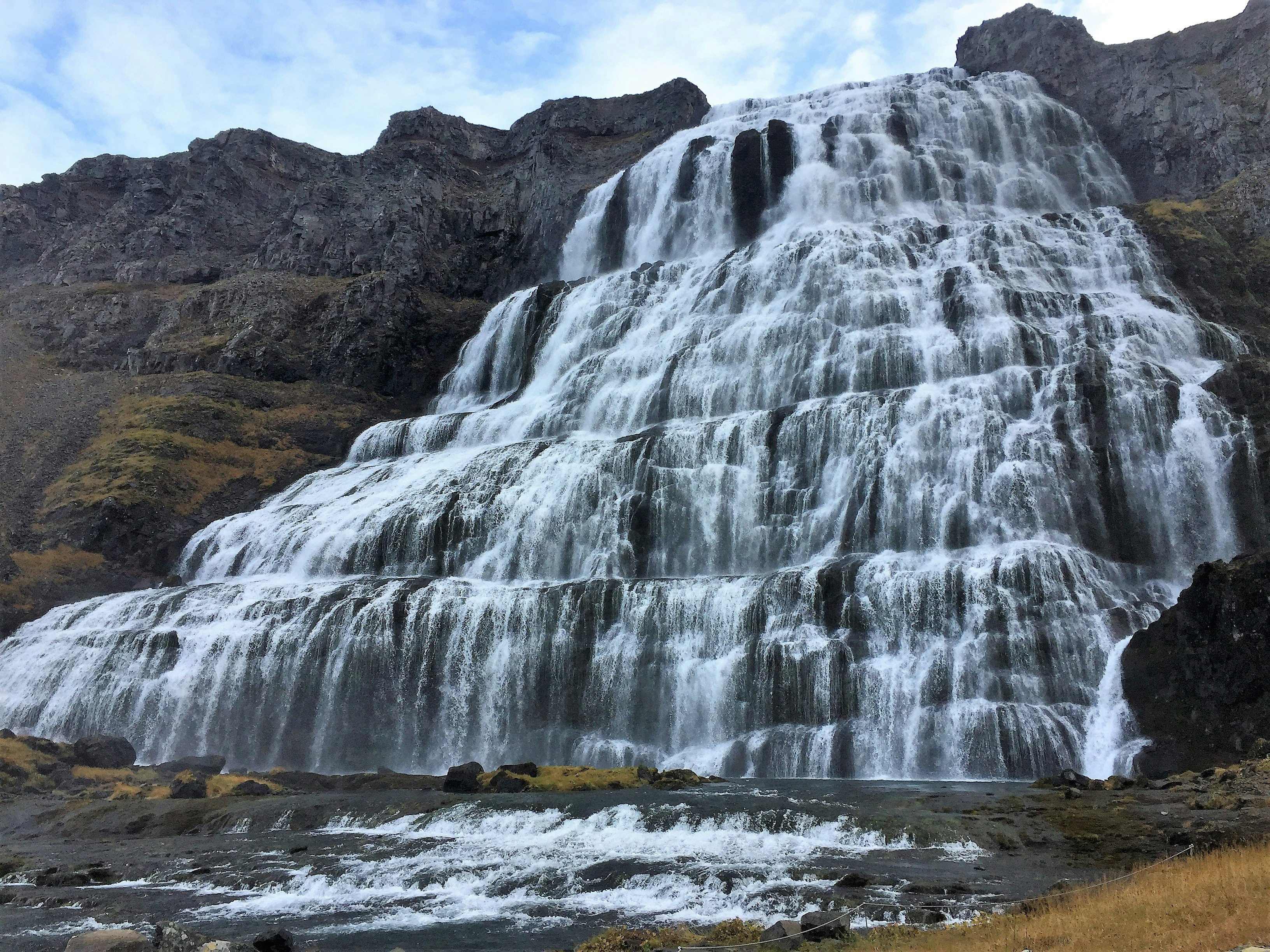 The huge torrent of the Dynjandi waterfall in the Westfjords, Iceland.